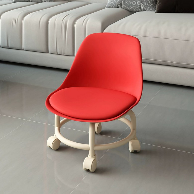 좌식 의자 투명 바퀴 아크릴 체어 작업용 등받이 접이식, 1개, 레드 등받이 플라스틱 바퀴