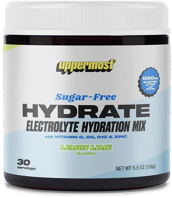 UPPERMOST Hydrate Hydration 케토 전해질 파우더 무설탕 드링크 믹스 - 천연 향 및 단맛 - 비타민 C B6 B12 및 아연 함유 - 30회 분량 (레, 156g, 1개