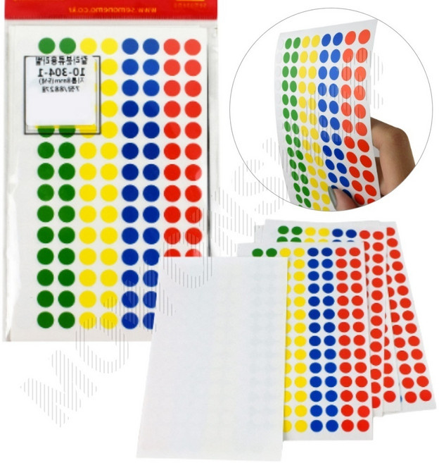 동그란 스티커 동그라미 투표 무지 원형 8mm 혼합 7P 인덱스스티커 탑꾸스티커