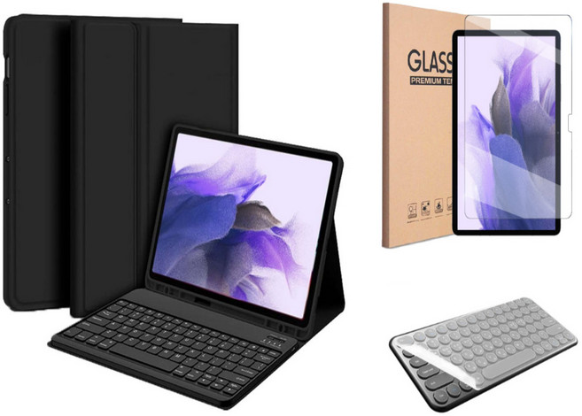 갤럭시탭 호환 블루투스 무선 키보드 케이스 북커버 S펜수납 삼성, 블랙