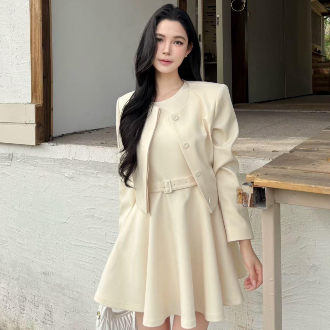 하루선 라운드 숏 자켓 나시 원피스 셋업