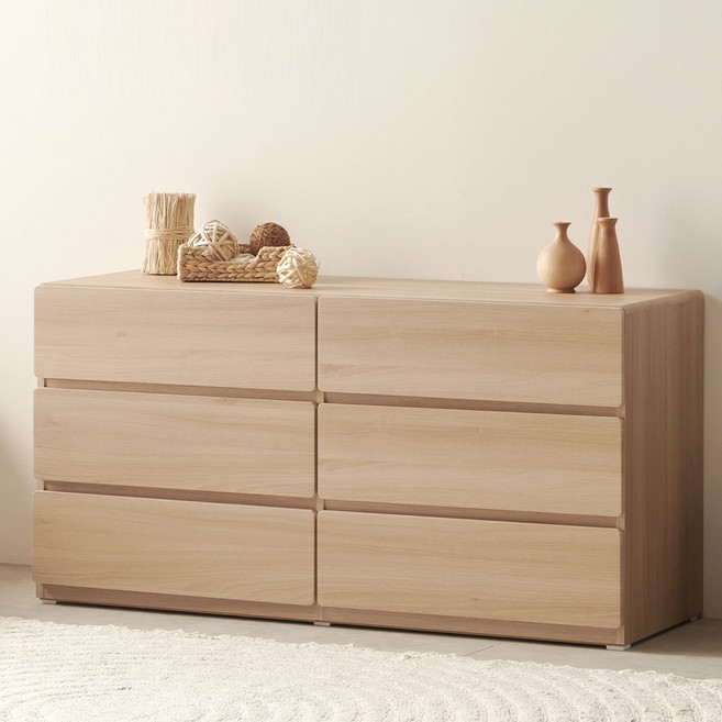 마리메종 세라 1200 3단 와이드 서랍장+거울 화장대, 크림오크