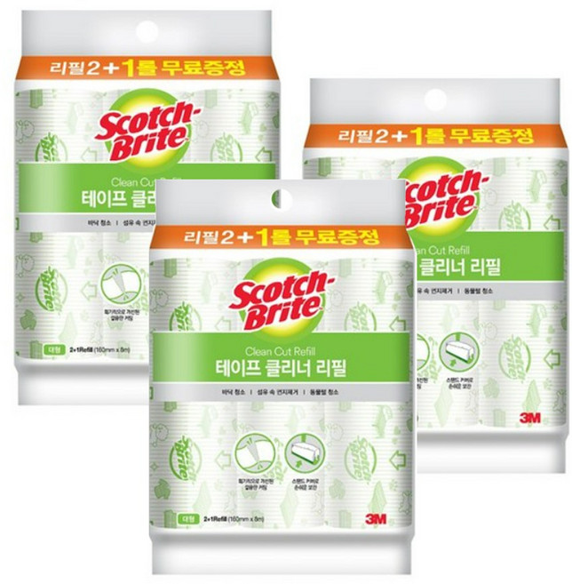 3M 스카치브라이트 대형 테이프클리너 리필(2+1입), 3개