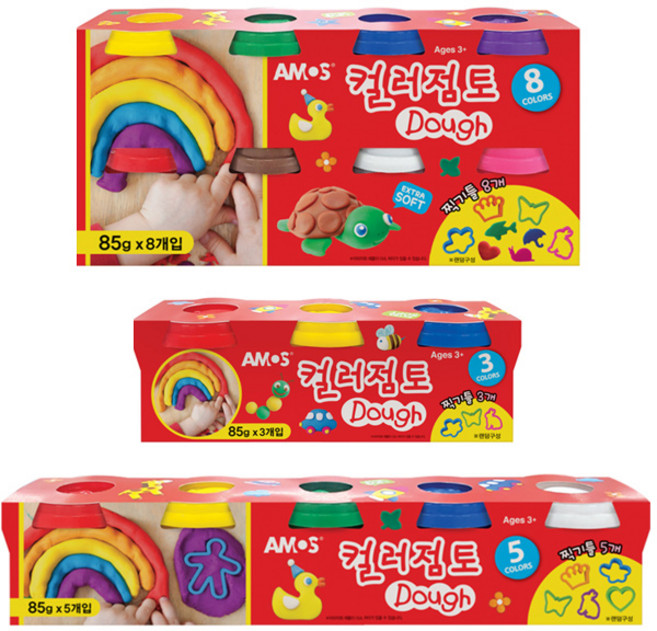 (아모스) 컬러점토 85g 8색 찍기툴포함 클레이 칼라점토, 혼합색상, 680g, 1개