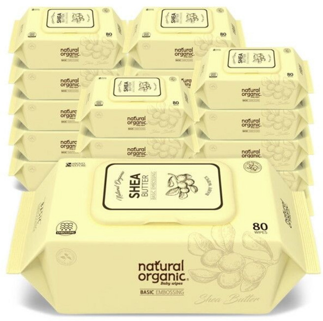 네츄럴오가닉 아기물티슈 시어버터 베이직 엠보싱 스마트캡형80매20팩, 60g