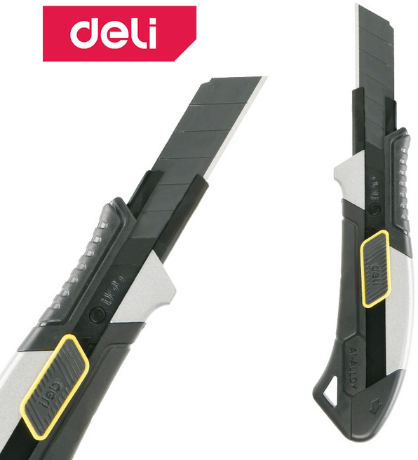 델리툴즈 블랙 메탈 논슬립 커터칼 18mm 알루미늄 오토락 작업용 칼, 블랙 알루미늄 커터칼_18mm (DL4256), 1개