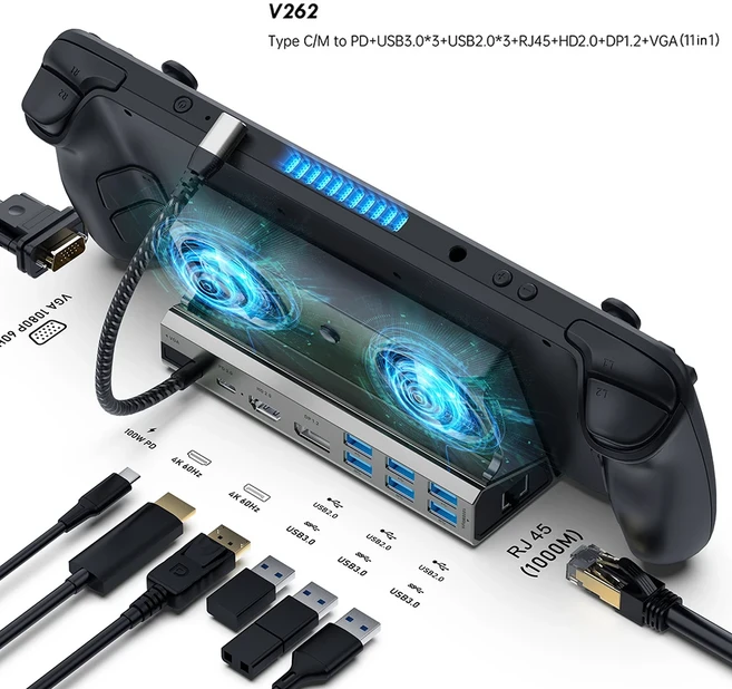 Asus ROG Ally 4k@60hz 기가비트 이더넷 1000Mbps Dock Type C USB 3.0 2.0 PD 100W용 3/9/10/11 in 1 도킹, 02 11 in 1, 02 11 in 1
