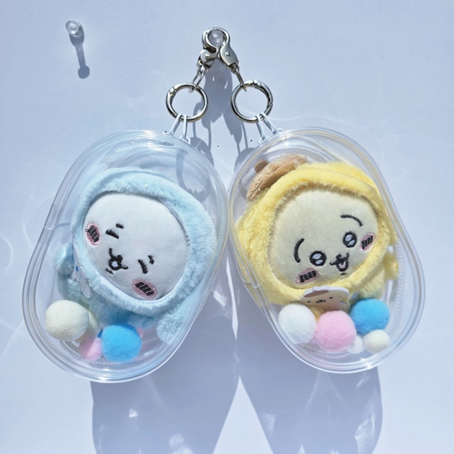 13.5cm 투명 pvc 파우치 2개한세트 인형 보관 케이스 가방키링