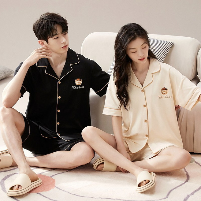 스타일아유 여름 여성 파자마 홈웨어 커플 캐주얼 반팔 반바지 세트 얇은 남성 SE1316-1317