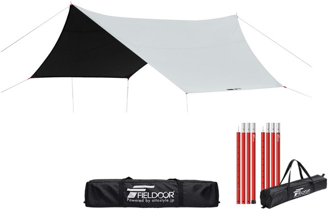 FIELDOOR [완전 차광] 헥사타프 차열 텐트 차양 UV컷 고내수 대형 텐트 폴 4명 5명 6명 썬셰이드 어닝 직사각형 사각형 아웃도어 BBQ 캠프 [440cm×470cm..., 상세페이지 참조