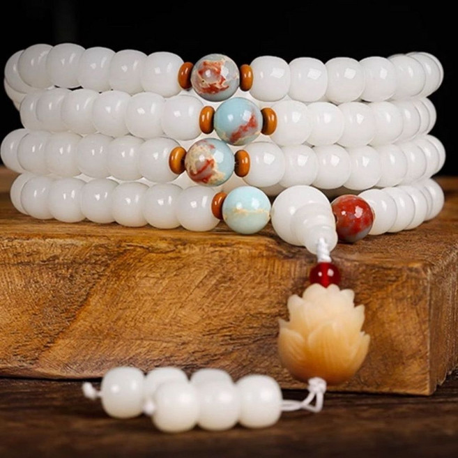 白玉佛珠手串 108顆菩提子多圈念珠手錬 文玩