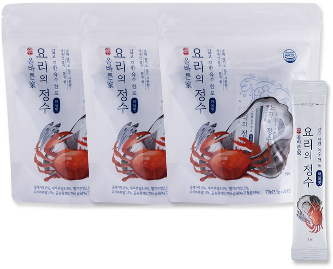 올바른가 요리의정수 스틱 분말육수 꽃게 해물맛 20개입, 70g, 3개