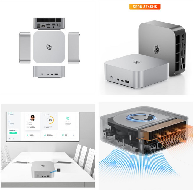 BEELINK 비링크 SER8 AMD-Ryzen7 미니 게이밍 PC 오피스용 고성넝 멀티 mini PC 베어본 8핵16코어, 8845HS 65W AMD라이젠7, Free DOS, 0GB, 0GB, 그레이