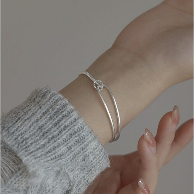 [925 Silver] 매듭 뱅글 실버 체인 팔찌 데일리 레이어드 꼬임 하이엔드 두줄 반뱅글 우아한 심플 주얼리