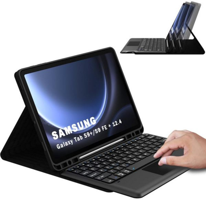 12.4인치 삼성 갤럭시 탭 S10 플러스/S9 FE 플러스 2023 태블릿용 키보드 케이스 - 멀티터치 트랙패드 + S펜 홀더 실리콘 백 커버 분리형 폴리오 태블릿, Tab S10+/S9 FE+/S9+ Plus keybo, 1개
