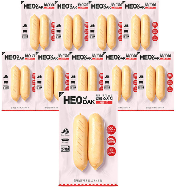 허닭 닭가슴살 소시지 칼집소시지 (그릴후랑크) 매콤치즈, 10개, 100g