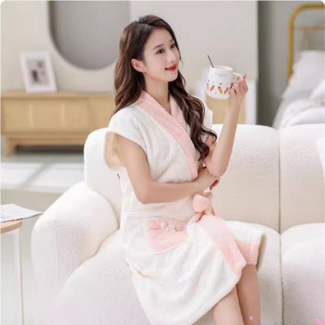 현혜가 멀티 기능성 남여 극세사 가운 목욕 타월, 화이트, 1개