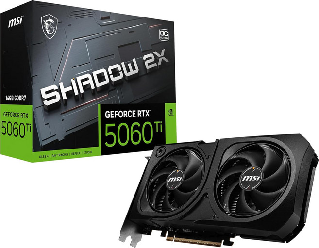 MSI 게이밍 RTX 5060 Ti 16G 섀도우 2X OC 그래픽 카드16GB GDDR7 128비트 익스트림 성능: TBA MHz 디스플레이포트 x 3 2.1a HDMI 2.1b