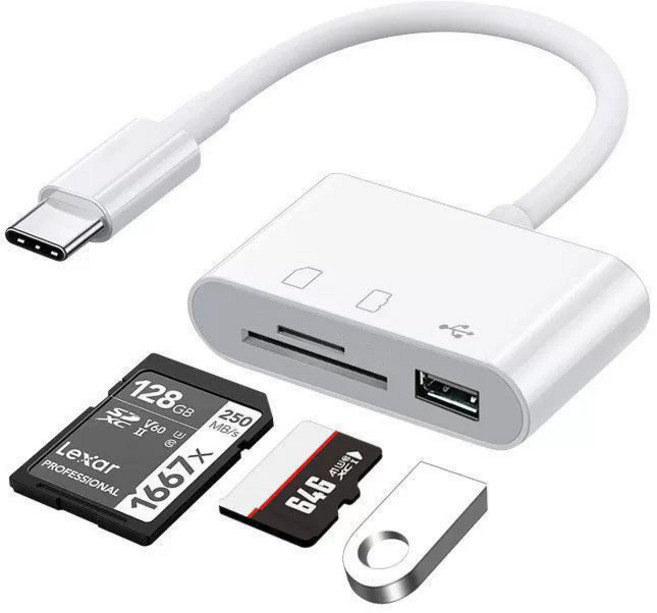 多功能OTG讀卡機, 1個, type-c接頭-三合一【SD+TF+USB】, 白, 033-83