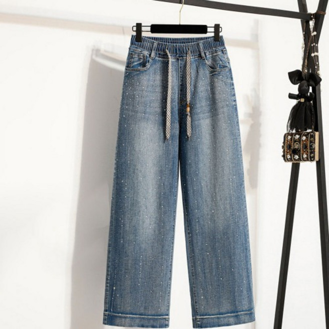 히또리 P0850 허리밴딩 너무 편해 캐주얼 반짝이 펄 비즈 밴딩 데님 진 청바지 긴바지