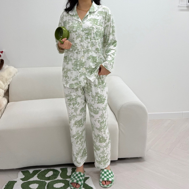 남여 소프트 피치 기모 잠옷 긴팔 상하의 뜨왈 긴소매 커플 파자마 4color