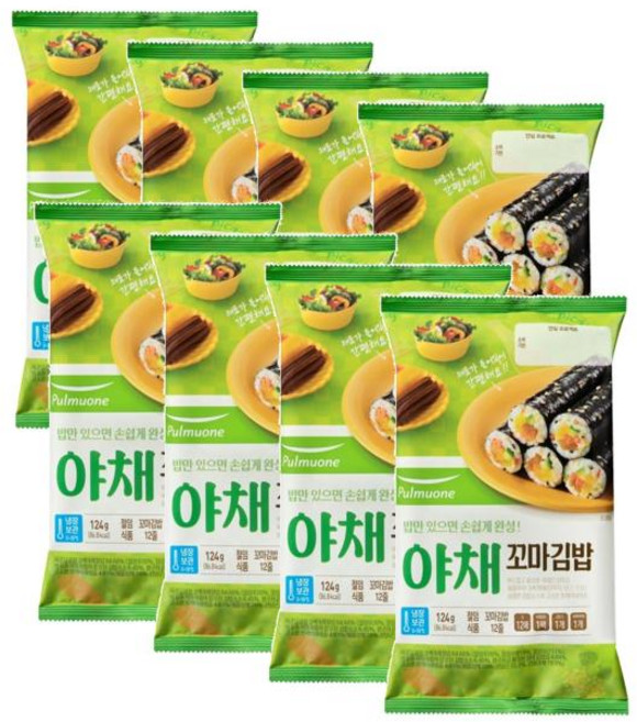 풀무원 꼬마 야채 김밥 재료 한입크기 12줄, 124g, 8개