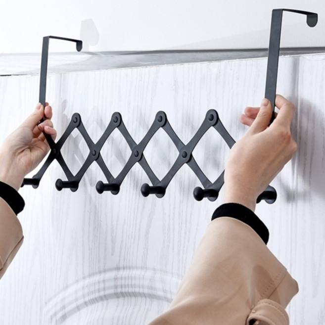 거치형 문걸이 자바라 옷걸이 수납 정리 6단, 블랙, 1개