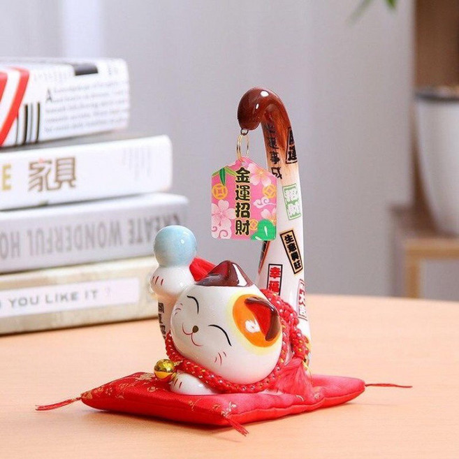招財貓長尾貓店鋪營業禮贈品，招財貓存錢筒，金運招財擺飾 (大、中、小), 小8.5x8.6x16cm, 1個