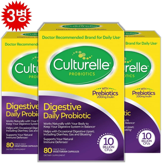 Culturelle 컬처렐 유산균 성인용 80정 배지캡슐 Digestive Health Probiotic, 3개 - 쿠팡