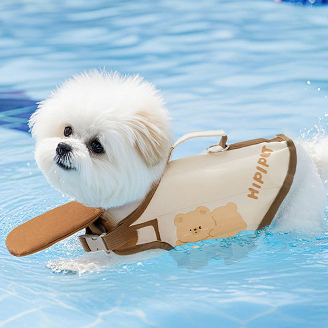 숑숑펫 반려동물 애니멀 포인트 턱받이 물놀이 구명조끼, 1개, 브라운