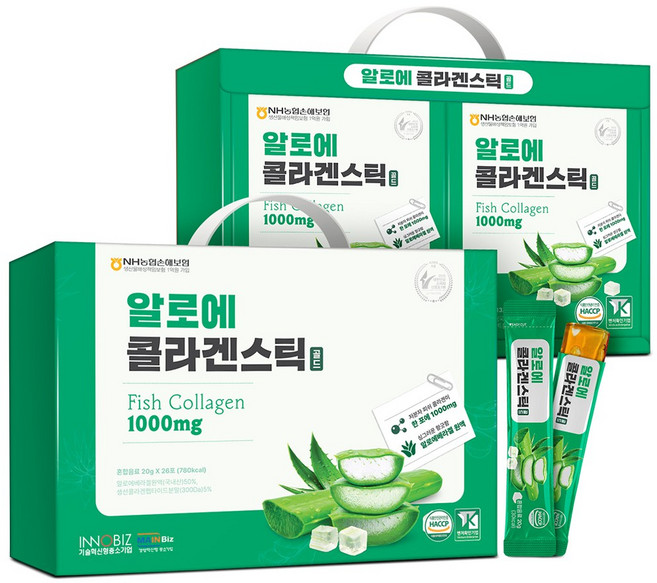 더존건강 알로에 콜라겐 스틱 캐리어타입 20g x 26포 먹는 알로에겔 피쉬콜라겐 1000mg, 520g