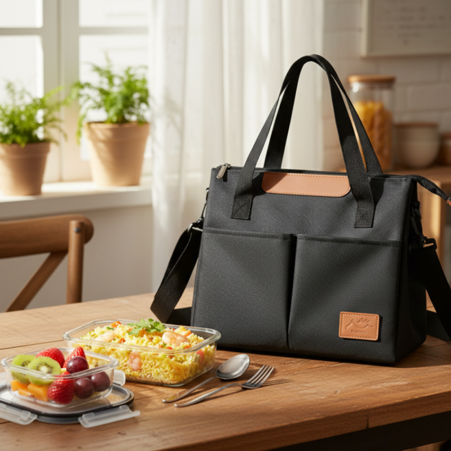 미노라 보냉백 도시락가방 보온 보냉 가방, 1개, 블랙