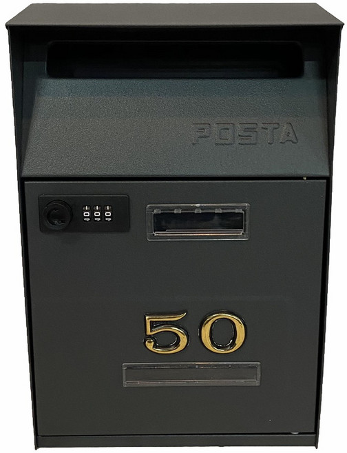 POSTA 密碼鎖信箱 22x10x32cm 鐵製防盜郵件箱, 黑色, 1個