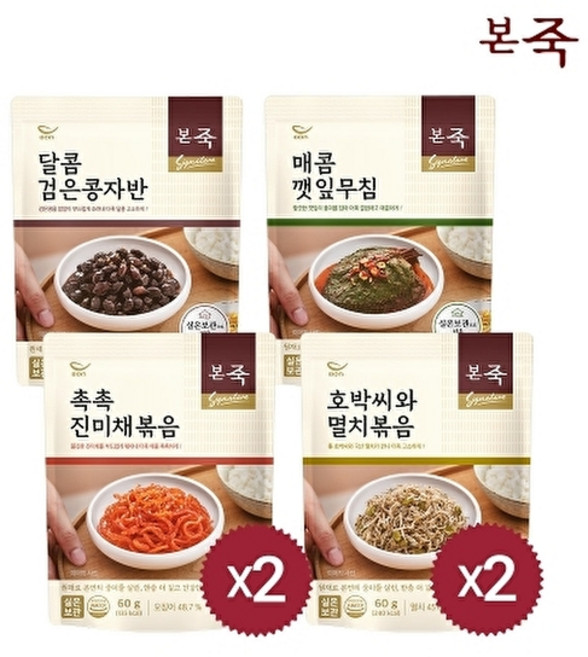 본죽 밑반찬 4종 6팩(진미채2+멸치2+깻잎무침+콩자반), 1세트, 420g