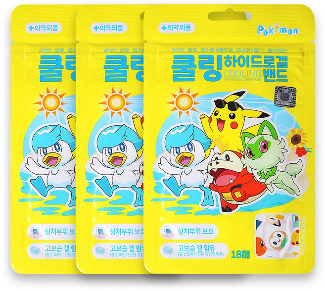 포켓몬 쿨링 하이드로겔 밴드 18매입 24년제조, 혼합색상, 3개