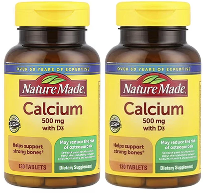 Nature Made Calcium with Vitamin D3 네이처 메이드 칼슘 비타민D3 함유 500mg 130정 2팩, 2개 - 쿠팡