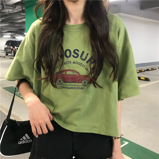 短版上衣 女款 夏季短袖T恤 韓版寬鬆大版