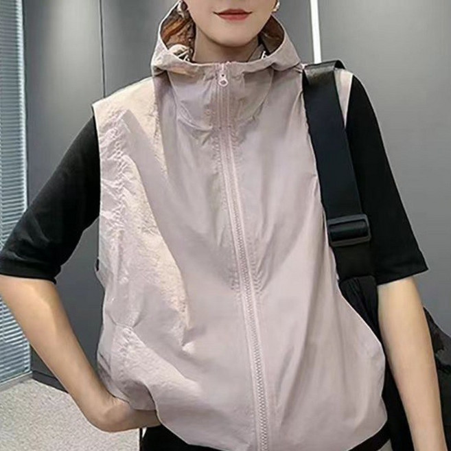 봄 여름 여성 캐주얼 조끼 민소매 후드집업 자켓 점퍼 경량 루즈핏