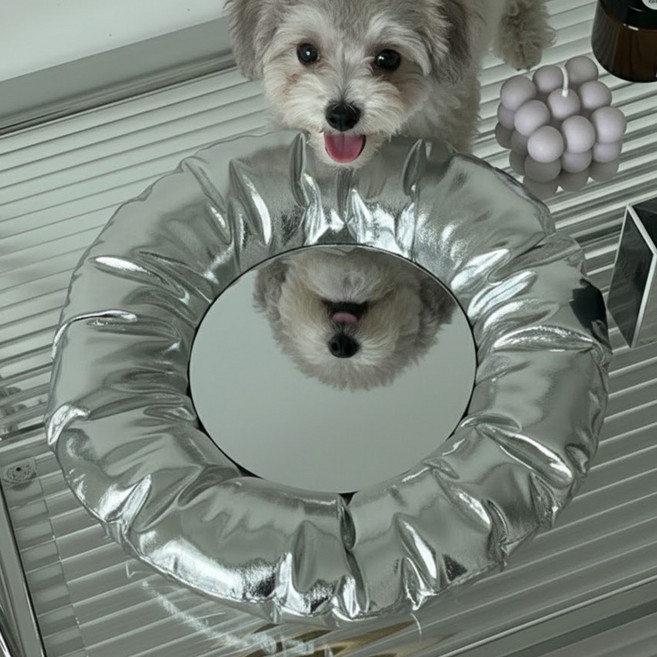 후암마켓 쿠션 라운드 벽걸이 인테리어 거울, 실버