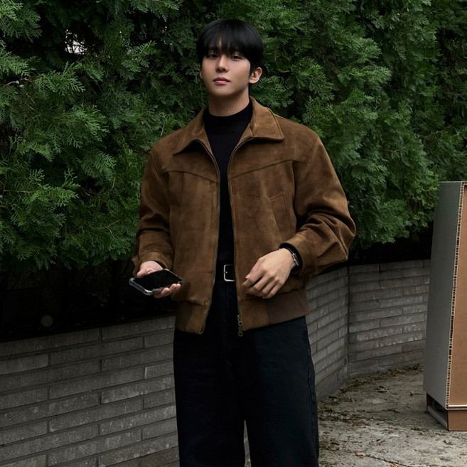 ANYOU 남성용 빈티지 스웨이드 자켓 오버핏 숏 자켓 웨스턴 라이더자켓 가을 간절기 캐주얼 데일리