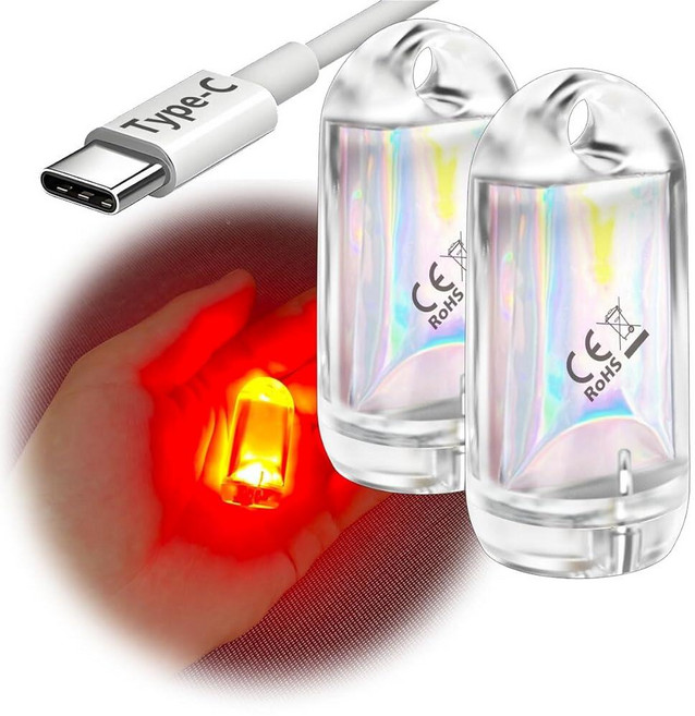 도킵 USB 미니 LED 랜턴 캠핑용 방수 EDC 키체인 손전등 2팩 Type-C 충전식 배터리 소형 스틱 램프 퍽 도그 칼라 토치 라이트(7색 그라디언트+레드), 레드+레드
