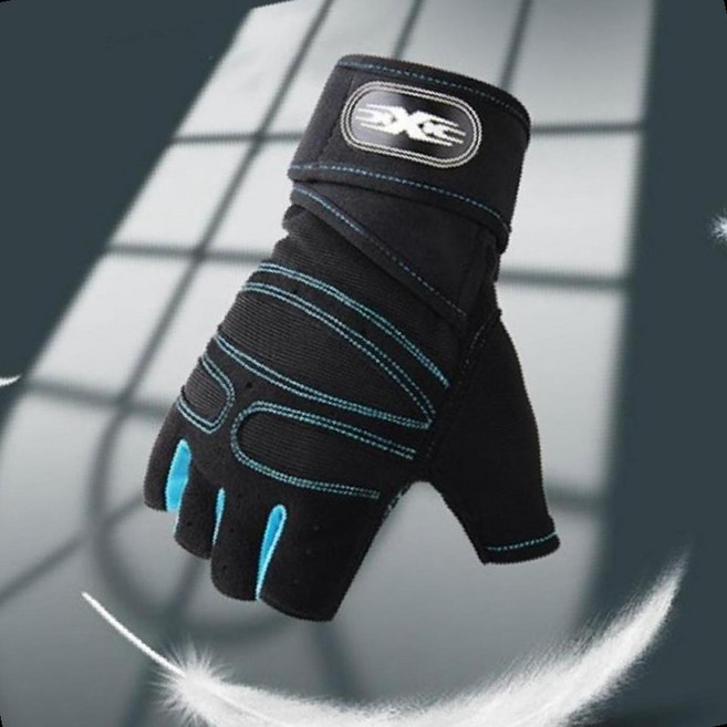 웨이트 트레이닝 손보호 헬스 그립력 강화 반손가락 통기성 땀흡수 빠른 건조 미끄럼 방지, 1개, 블루_M