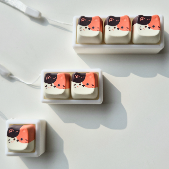 미유틱 고양이 키캡 키링 키보드 클리커 클릭커 딸깍이, 1개, 1구 삼색냥