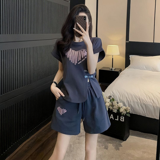 COSYEVNO 여성 여름용 반팔 티셔츠 반바지 세트 캐주얼 LFHxxtz-2