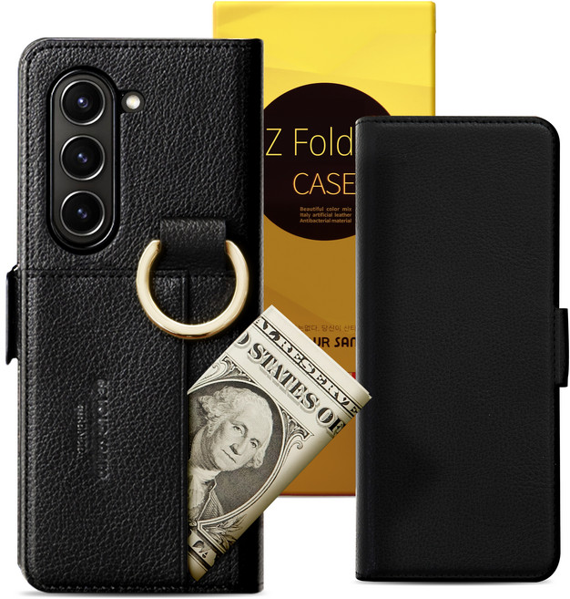 비유어산타 유해 전자파 차단 이태리 원단 갤럭시 Z폴드6 케이스 링 핑거 카드수납 피렌체, 블랙, 1개