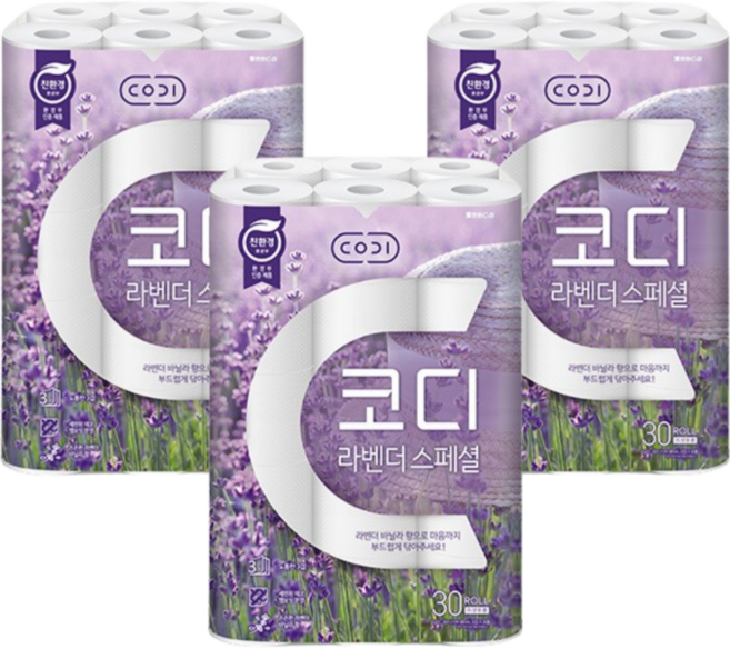 코디 라벤더 스페셜 30m 30롤 3개, 30개입