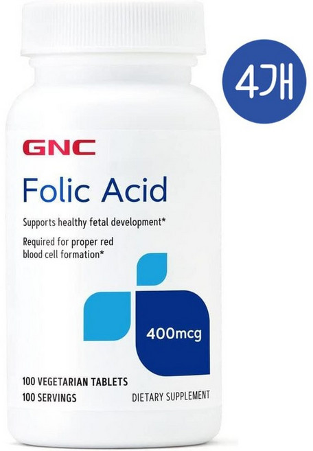 지엔씨 엽산 400mcg GNC Folic Acid, 4개, 100정