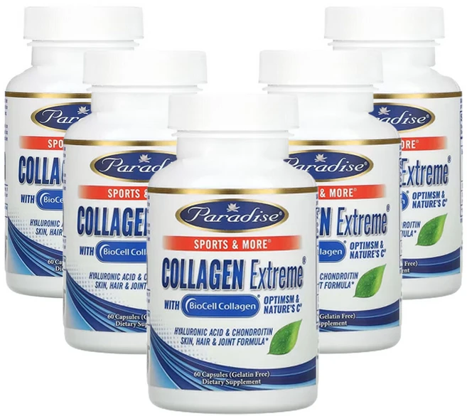 파라다이스 허브 콜라겐익스트림 바이오셀콜라겐 함유 옵티MSM & 네이쳐스 C 캡슐 60정, 5팩 - 쿠팡