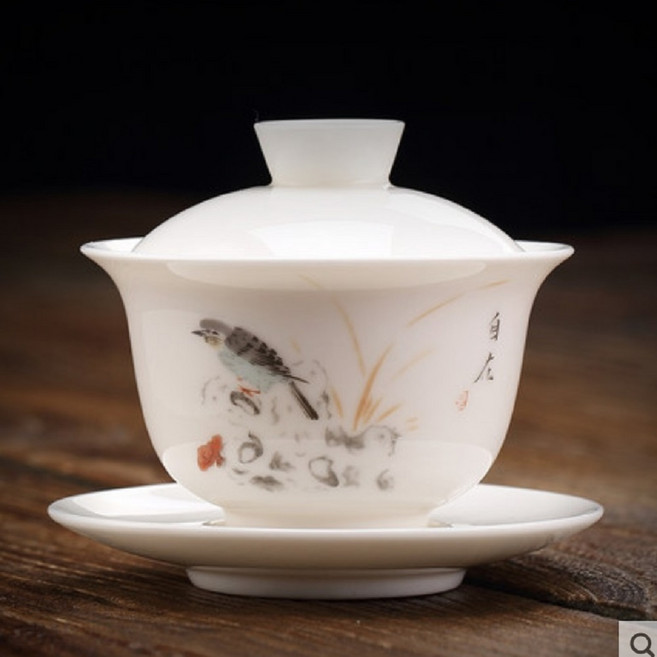 호화랑 개합다기세트 경덕진 도자기티포트 개합잔 양지옥 채색 개완 170ml gw009, A.양지옥채색개완(자재), 1개