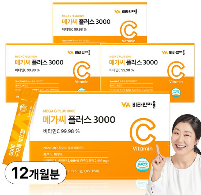 비타민마을 메가씨 플러스 3000 비타민C 분말 스틱, 270g, 4개